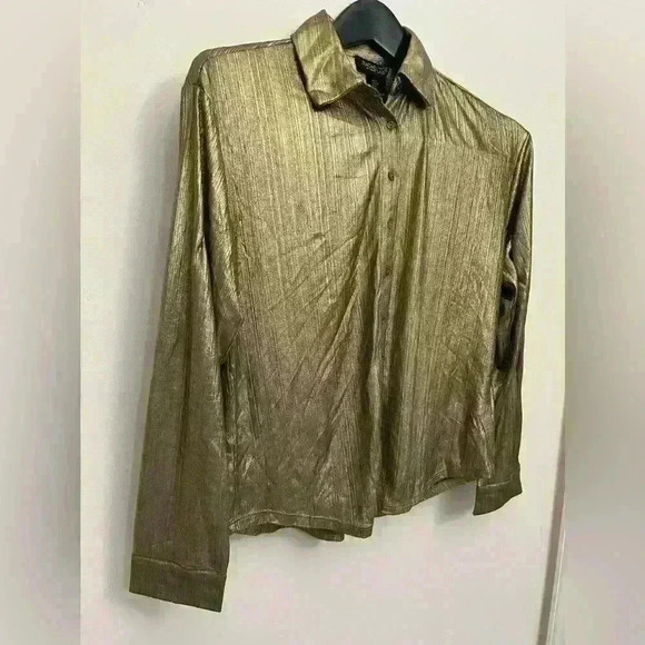 Rachel Zoe Metallic Gold Button Down Shirt Long Sleeve Women's Size S NWT - Picture 4 of 6
